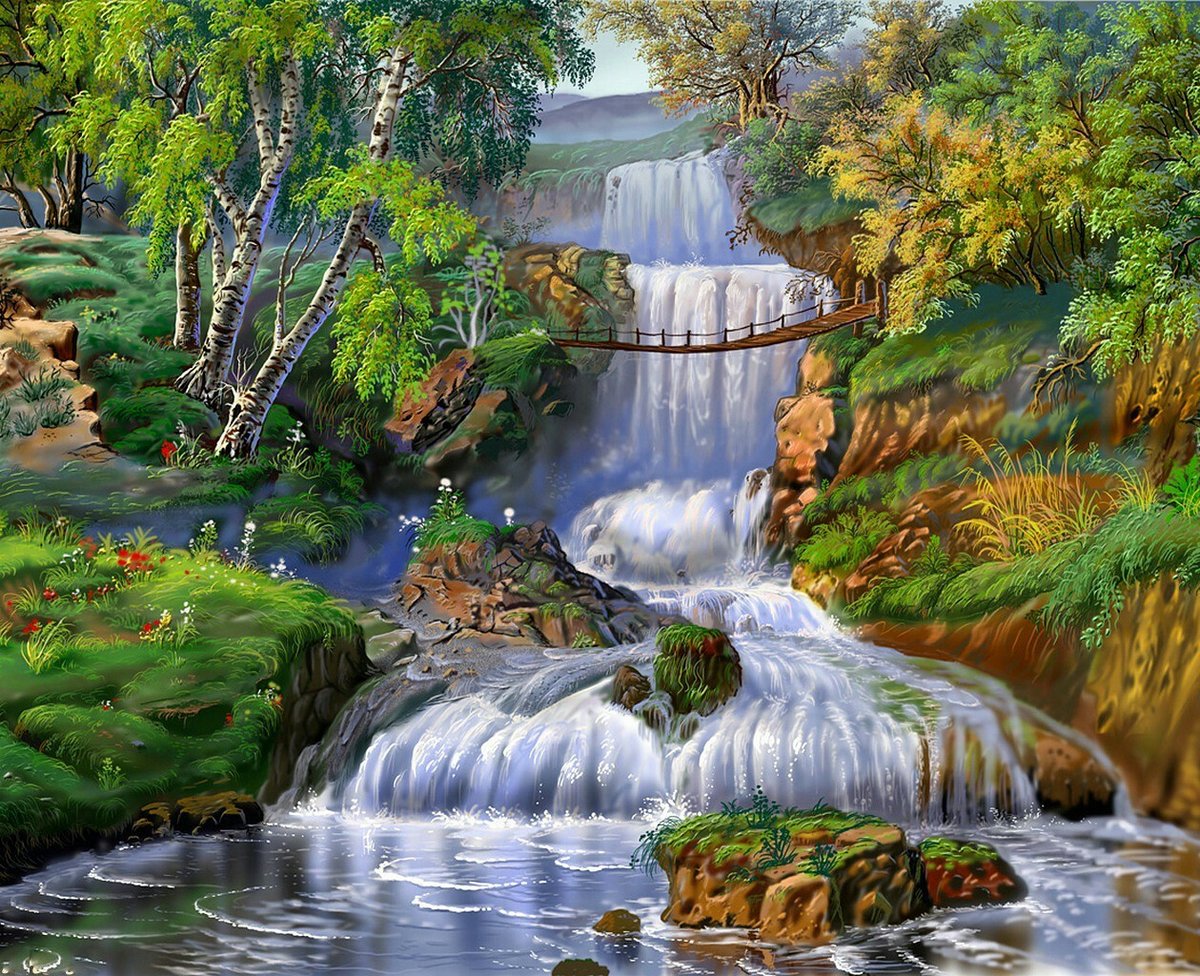 Водопад - водопад, пейзаж, лес, природа - оригинал