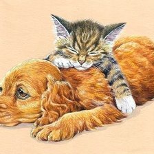 Оригинал схемы вышивки «котёнок и щенок» (№1870544)