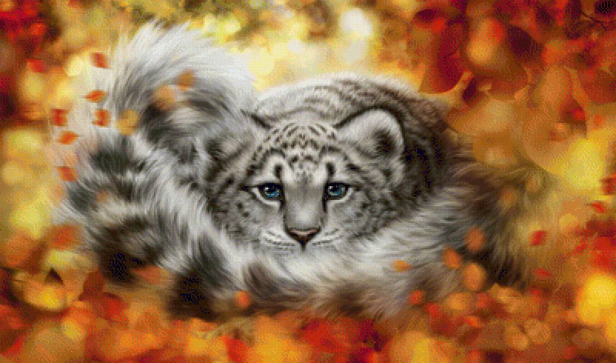Леопард - рисунок, животные, леопард, листья, осень - предпросмотр