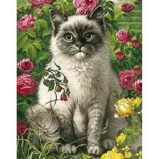 Оригинал схемы вышивки «котик в розах» (№1871105)
