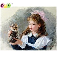 Оригинал схемы вышивки «девочка с котенком» (№1871114)