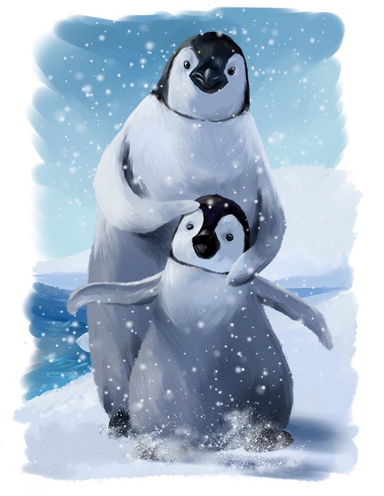 Пингвинчики - пингвин, пингвинчики, пингвины, снег, зима - оригинал