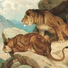 Оригинал схемы вышивки «львы на охоте» (№1878306)