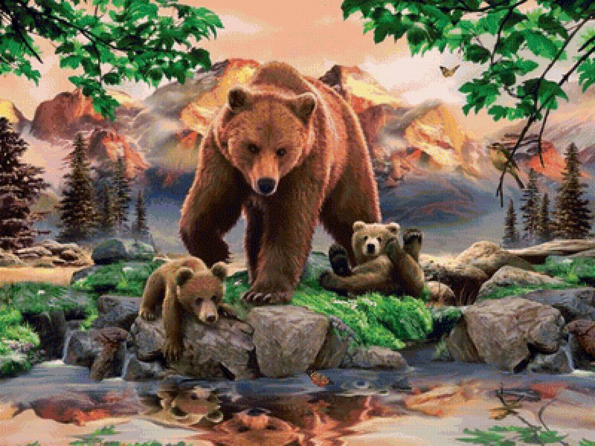 Медведи - медвежонок, лес, животные, горы, медведь, медведи, природа - предпросмотр