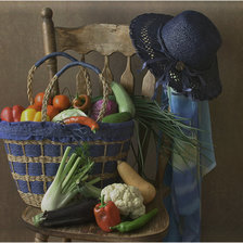 Оригинал схемы вышивки «Корзина с овощами на стуле» (№1880021)