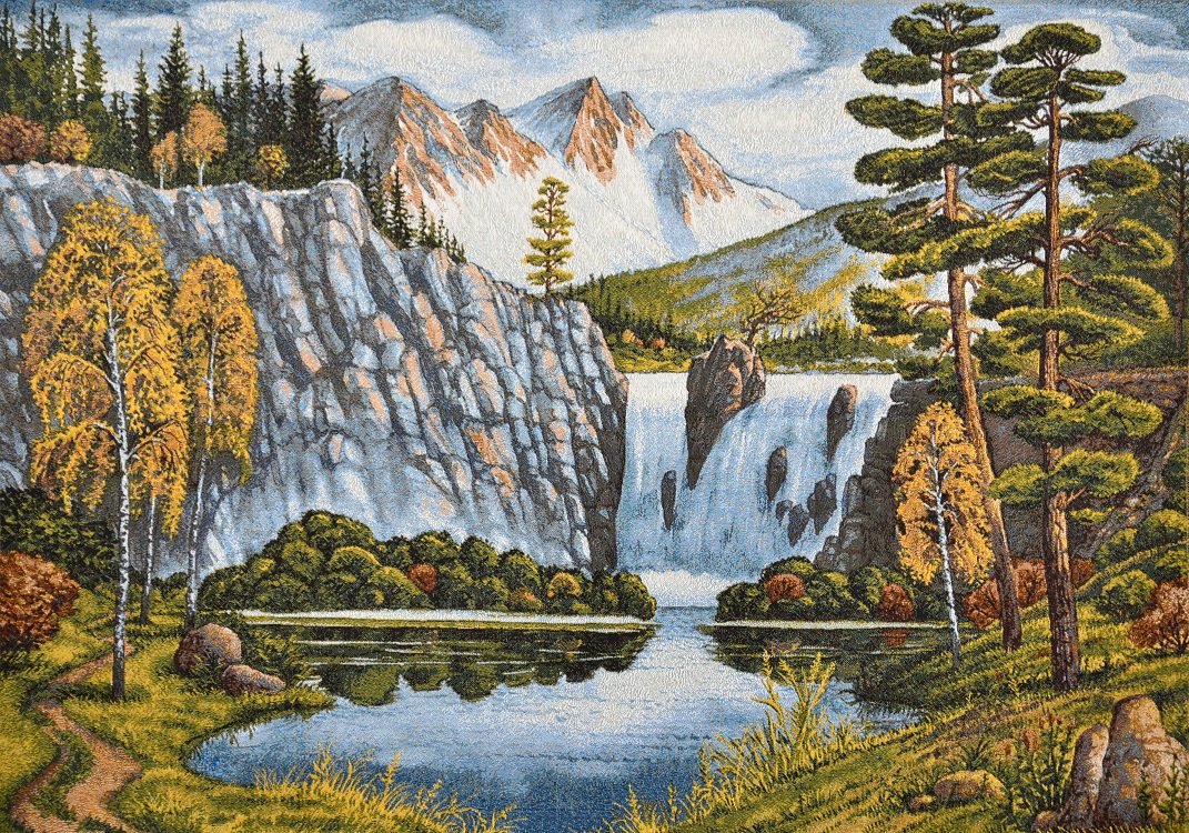Горный пейзаж - река, водопад, осень, горы - оригинал