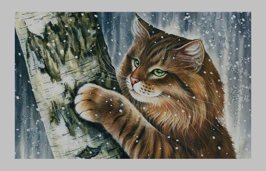 Котейка зимой - зима, кот - оригинал