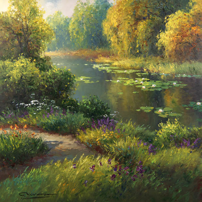 пейзаж - пейзаж, река, цветы - оригинал