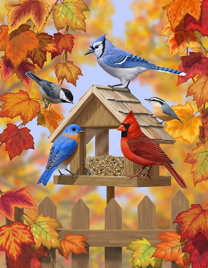 Птички - рисунок, птицы, осень, птички - оригинал