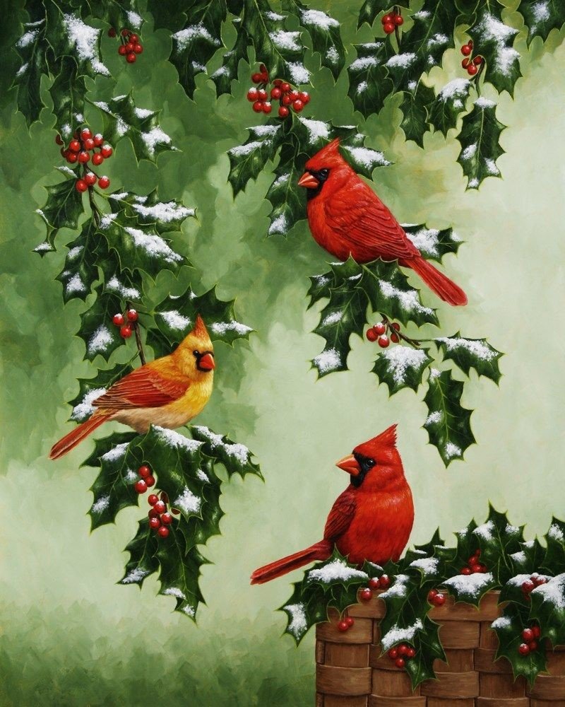 Птички - птицы, рисунок, снег, птички, зима - оригинал