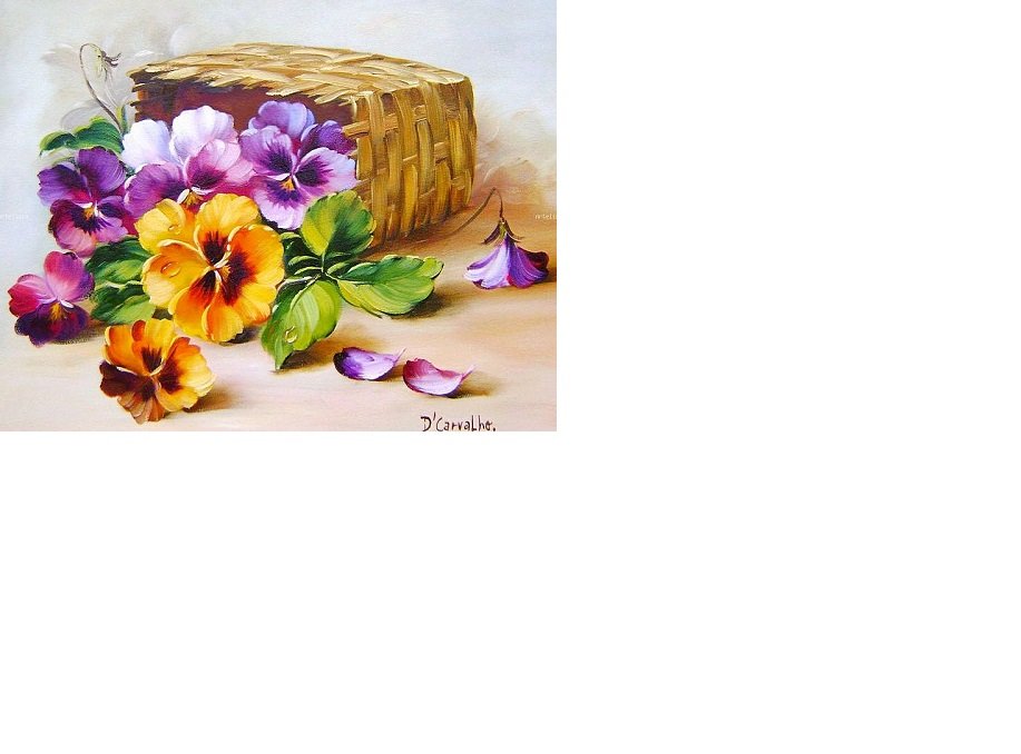 Корзинка анюток /размер 218 х 170 крест с хорошим качеством/ - цветы, анютины глазки, корзинка - оригинал