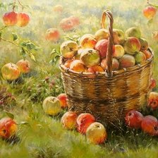 Оригинал схемы вышивки «Корзина с яблоками. По картине С.Бессонова» (№1895140)