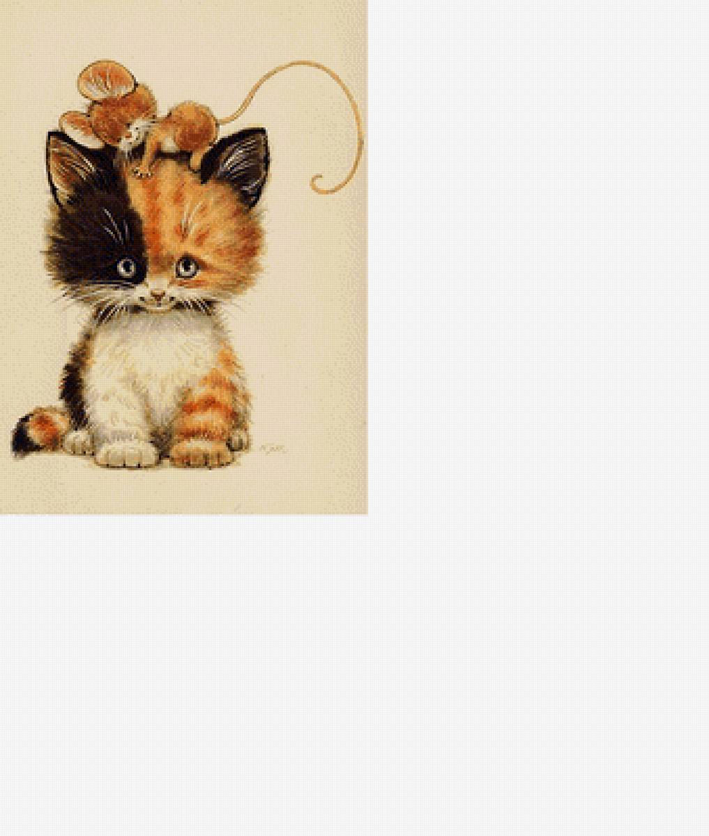 Котёнок и мышонок /размер 176 х 240 крест с хорошим качеством/ - животные, котенок, мышка - предпросмотр