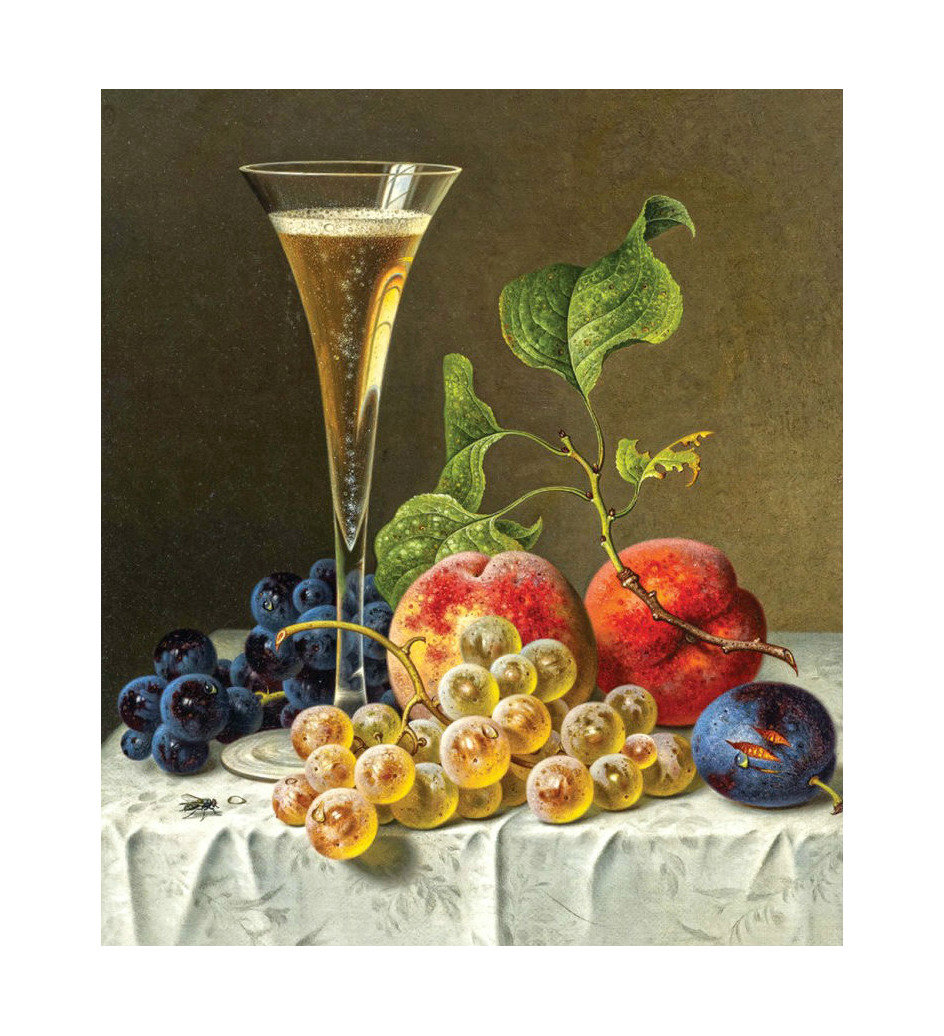 Натюрморт - виноград, персики, бокал, вино - оригинал