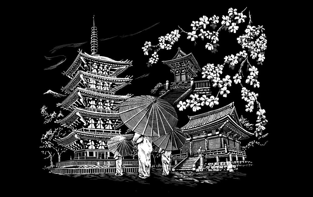 Храм в Киото - япония, пагода, сакура, храм - оригинал