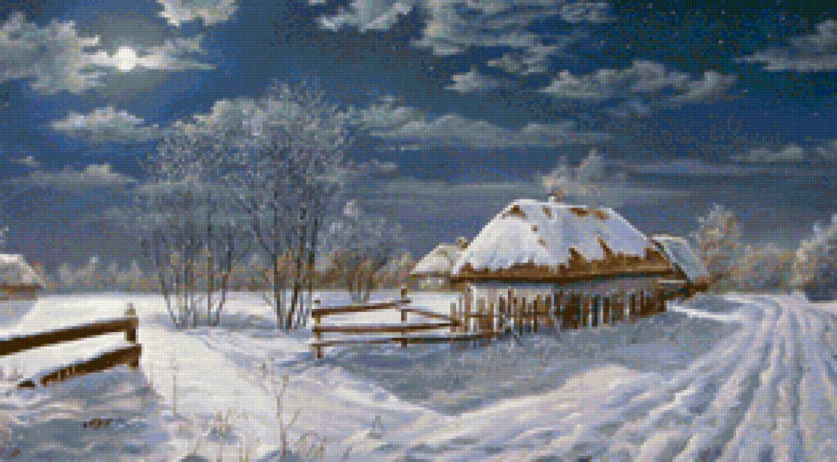 Село. Лунная ночь - пейзаж зима, природа, деревня, снег - предпросмотр