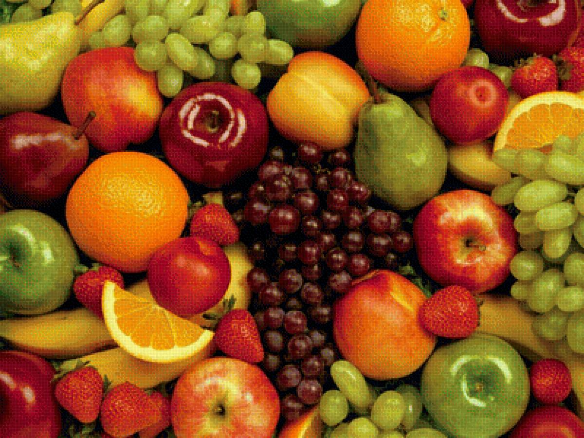 Фрукты - клубника, виноград, апельсины, груши, фрукты, бананы - предпросмотр