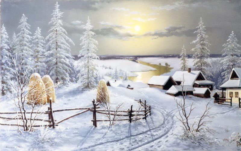 Худ. Тарасенко Алексей - природа, деревня, снег, пейзаж зима - оригинал