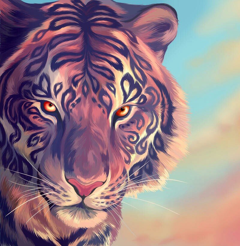 Тигр - животные, тигр, рисунок - оригинал