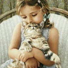 Оригинал схемы вышивки «Девочка с кошкой» (№1902841)