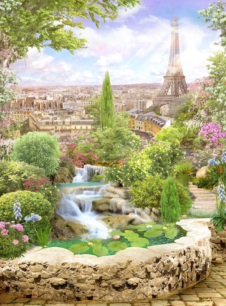 Париж - цветы, эйфелева башня, дома, пейзаж, париж, город - оригинал
