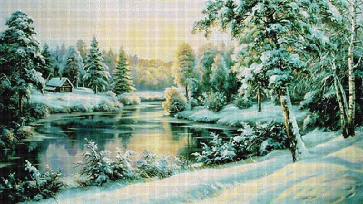 Зима - лес, снег, река, зима, пейзаж - предпросмотр