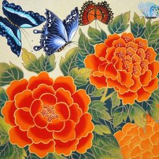 Схема вышивки «Бабочки и пионы»