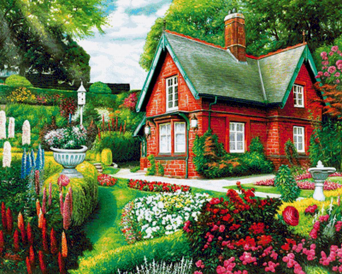 Домик - лето, сад, домик, дом, цветы, пейзаж, природа - предпросмотр