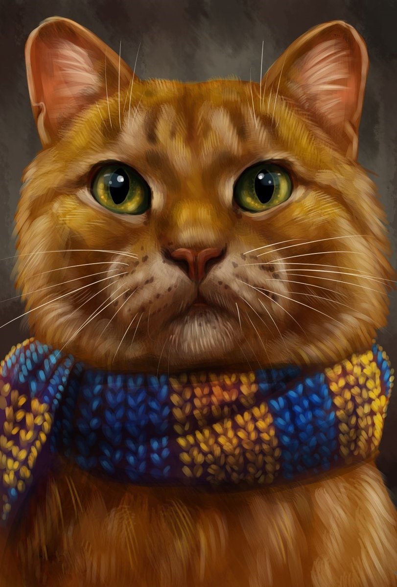 Кот в шарфике - кот, котик, животные, рисунок - оригинал
