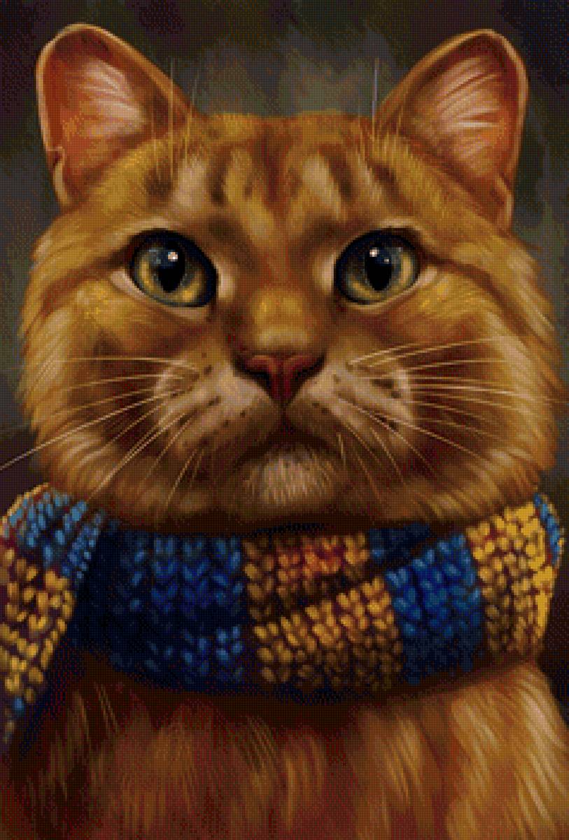 Кот в шарфике - животные, котик, кот, рисунок - предпросмотр