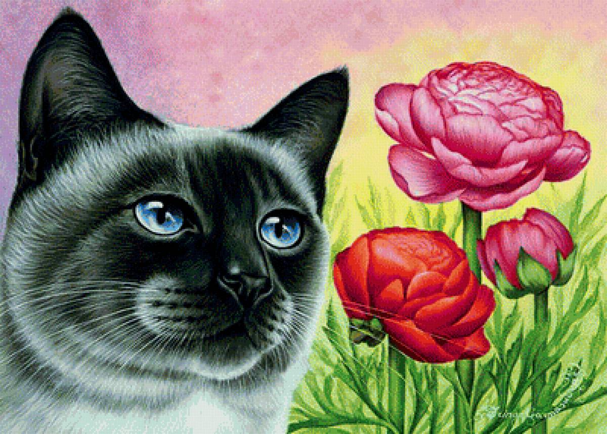 mačka,kvety - предпросмотр