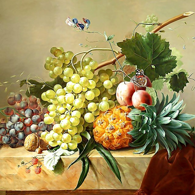 Серия "Натюрморты". - виноград, ананас, фрукты, натюрморт - оригинал
