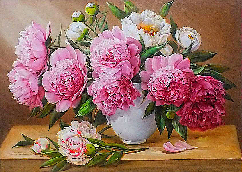Пионы в вазе - розовые цветы, цветы в вазе, цветы - оригинал