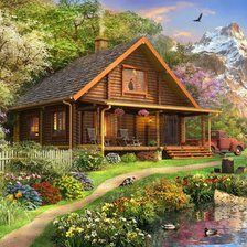 Схема вышивки «A Log Cabin Somewhere in North America»