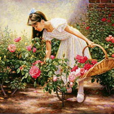 Little girl catching flowers.