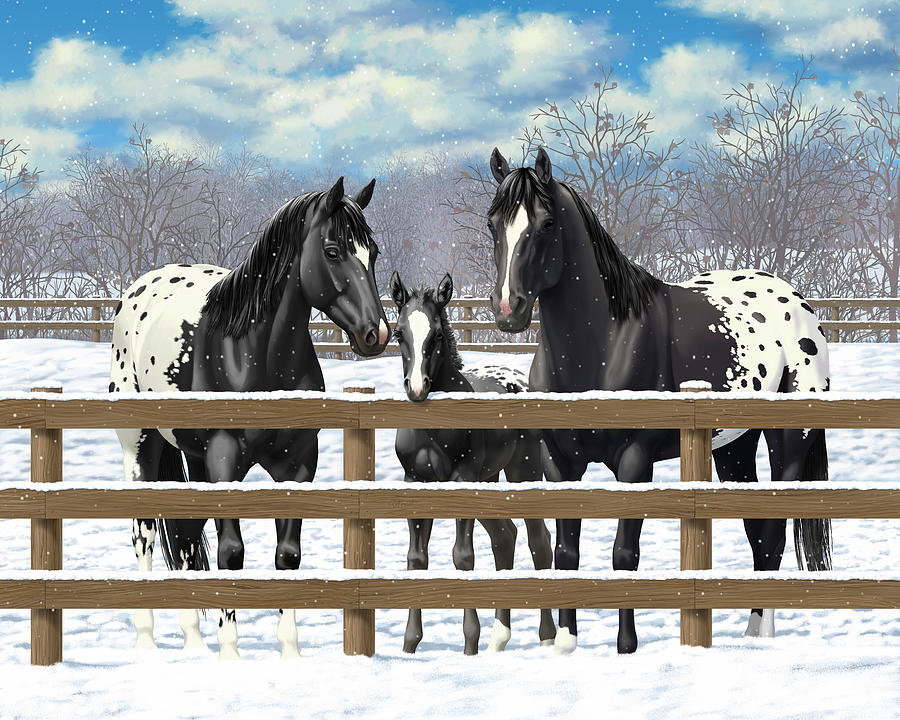Лошади - снег, лошади, рисунок, зима, лошадь, животные - оригинал