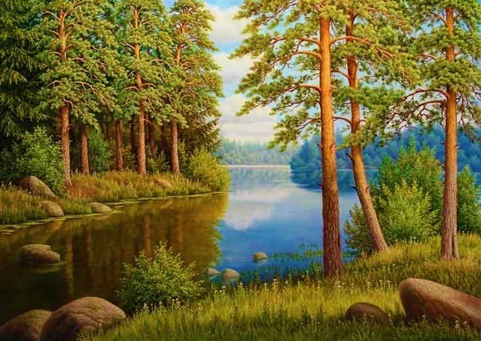 Пейзаж - пейзаж, река, лес, лето, природа - оригинал