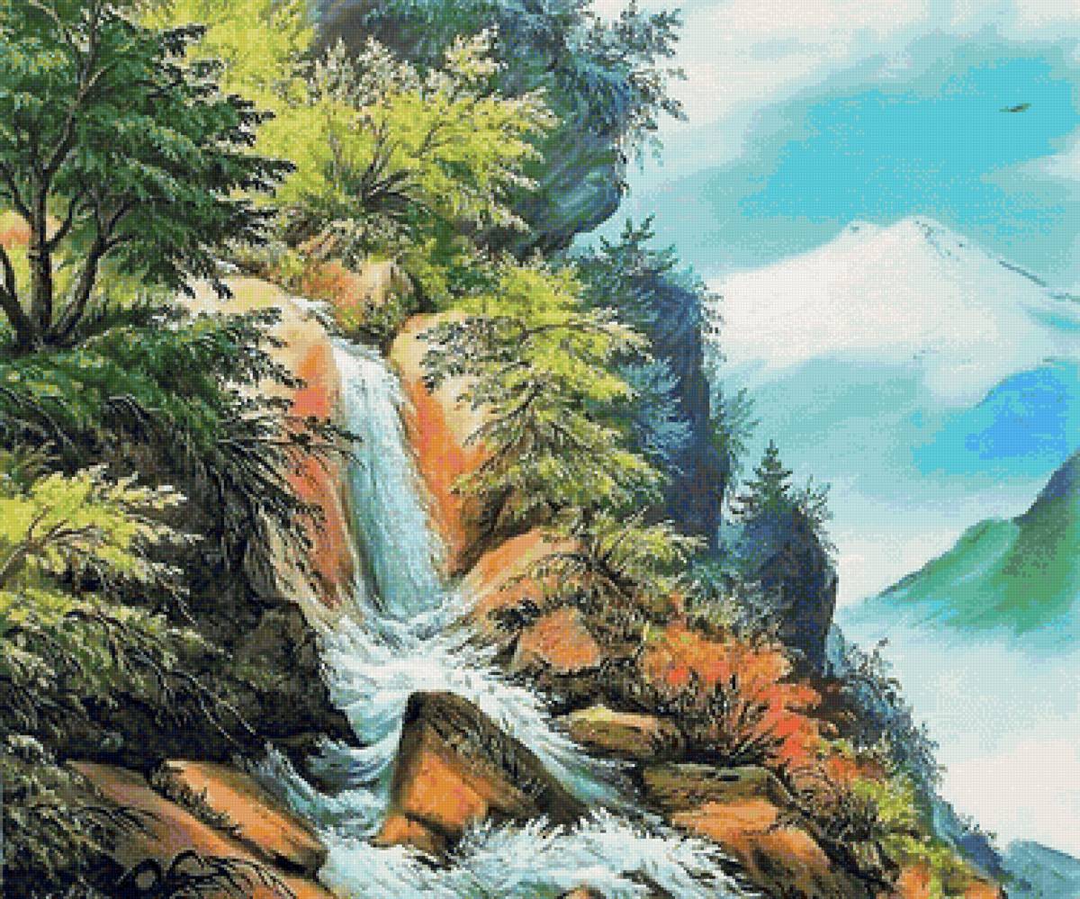 Горный водопад - природа, водопад, горы - предпросмотр