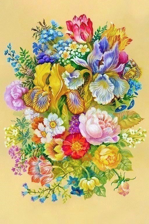 Букет с ирисами - цветы, живопись, букет - оригинал