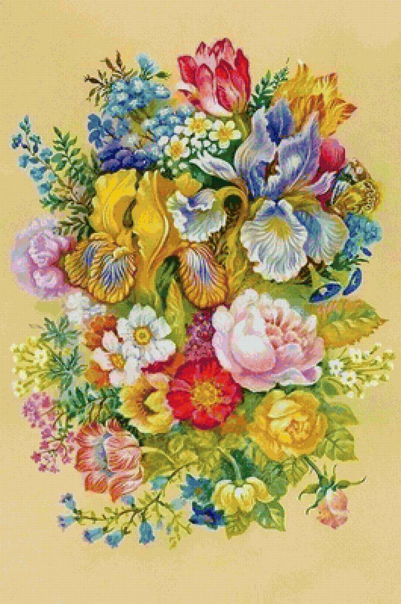 Букет с ирисами - букет, цветы, живопись - предпросмотр