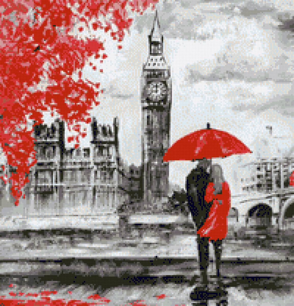 Лондон - лондон, пара, зонт красний, дождь - предпросмотр