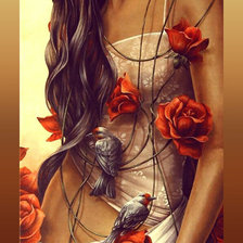 Оригинал схемы вышивки «Девушка с розами и птицами» (№1927987)