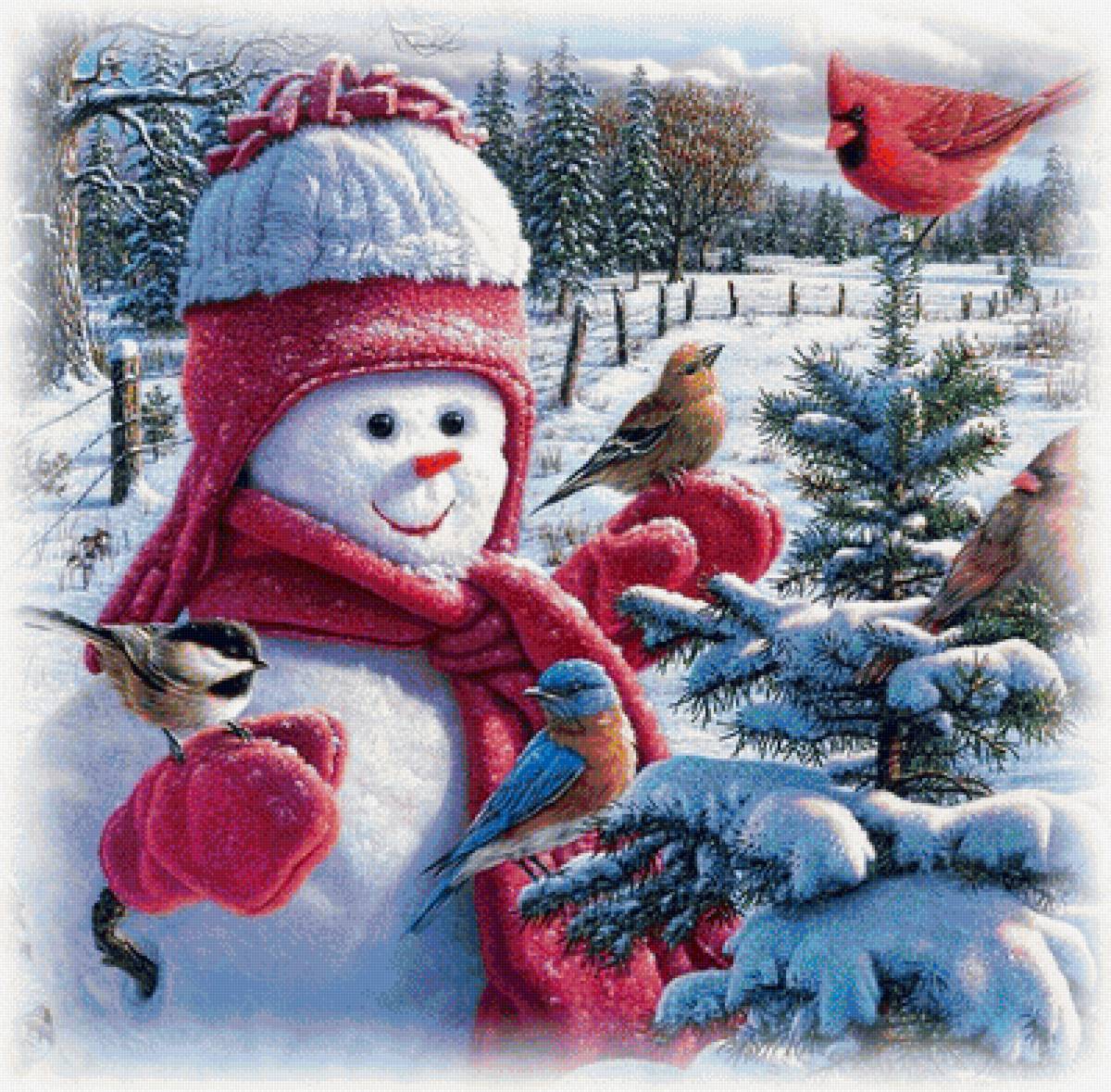 Снеговичок - зима снеговик птицы елка детская - предпросмотр