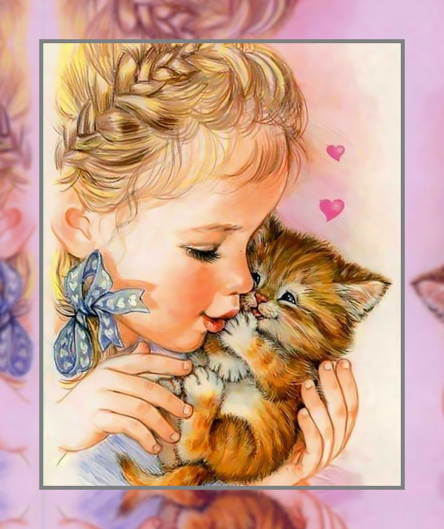 Девочка с котиком - девочка рыжий котенок - оригинал