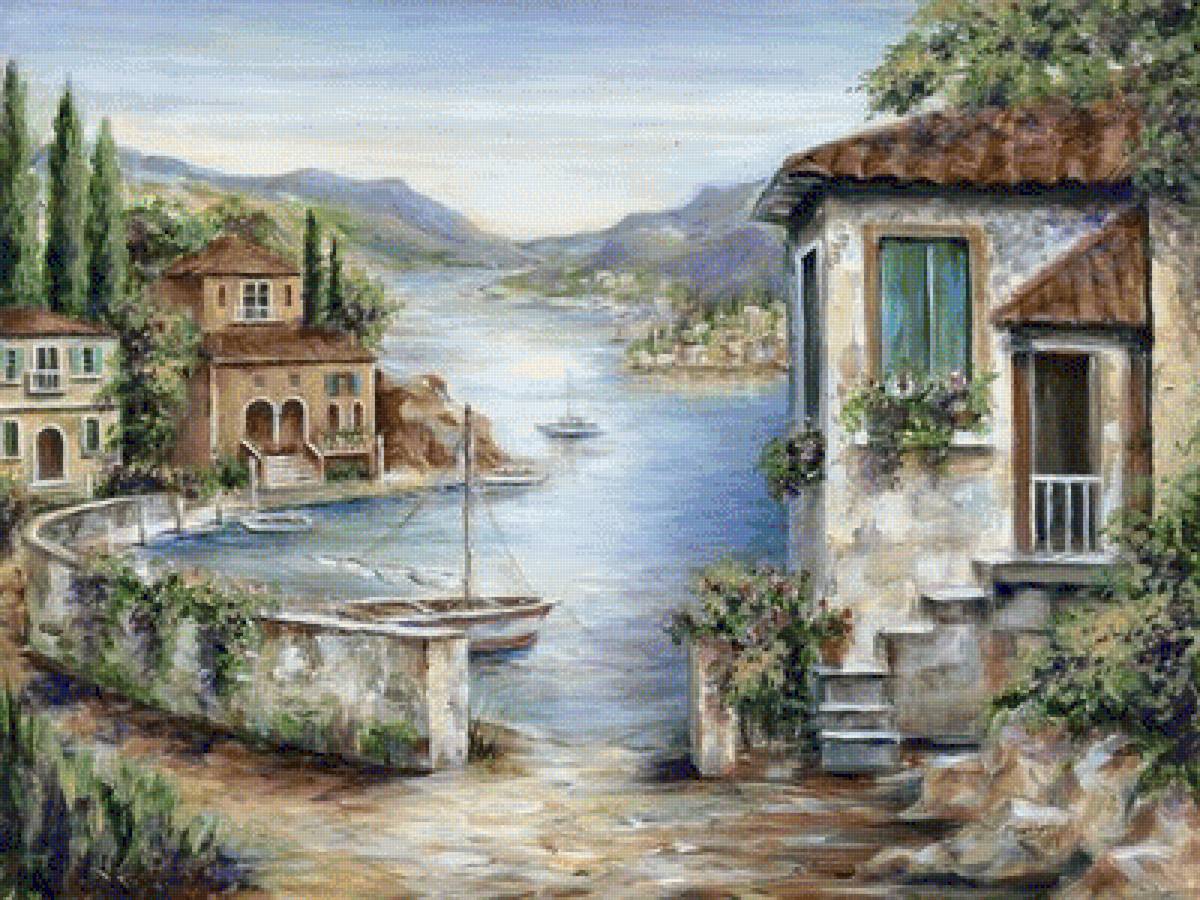 Tuscan Villas on the Lake. - marilyn dunlap art.scenarys.flowers and gardens. - предпросмотр