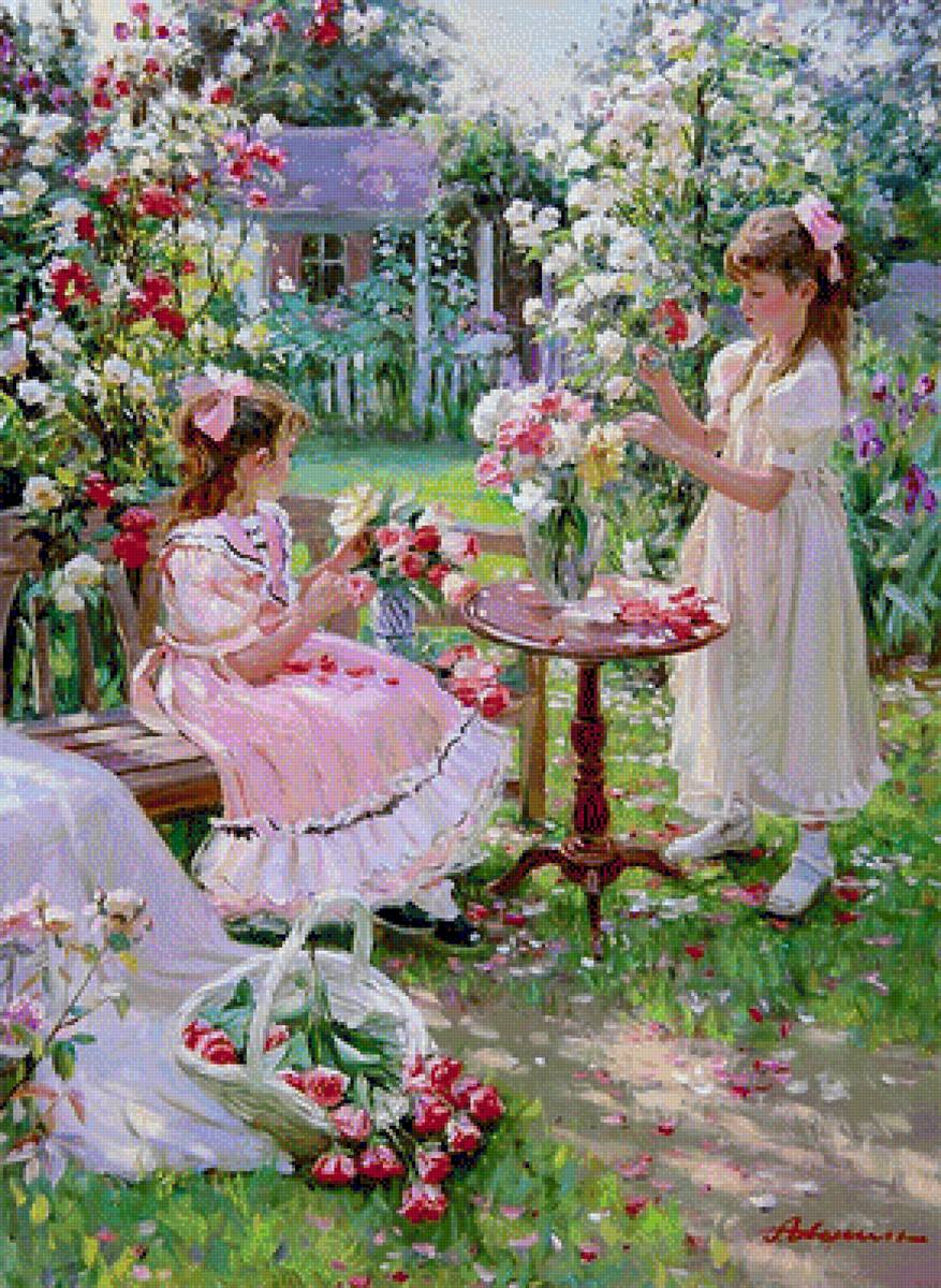 We Make a Bouquet. - alexandr averin paintings.children.flowers and gardens. - предпросмотр