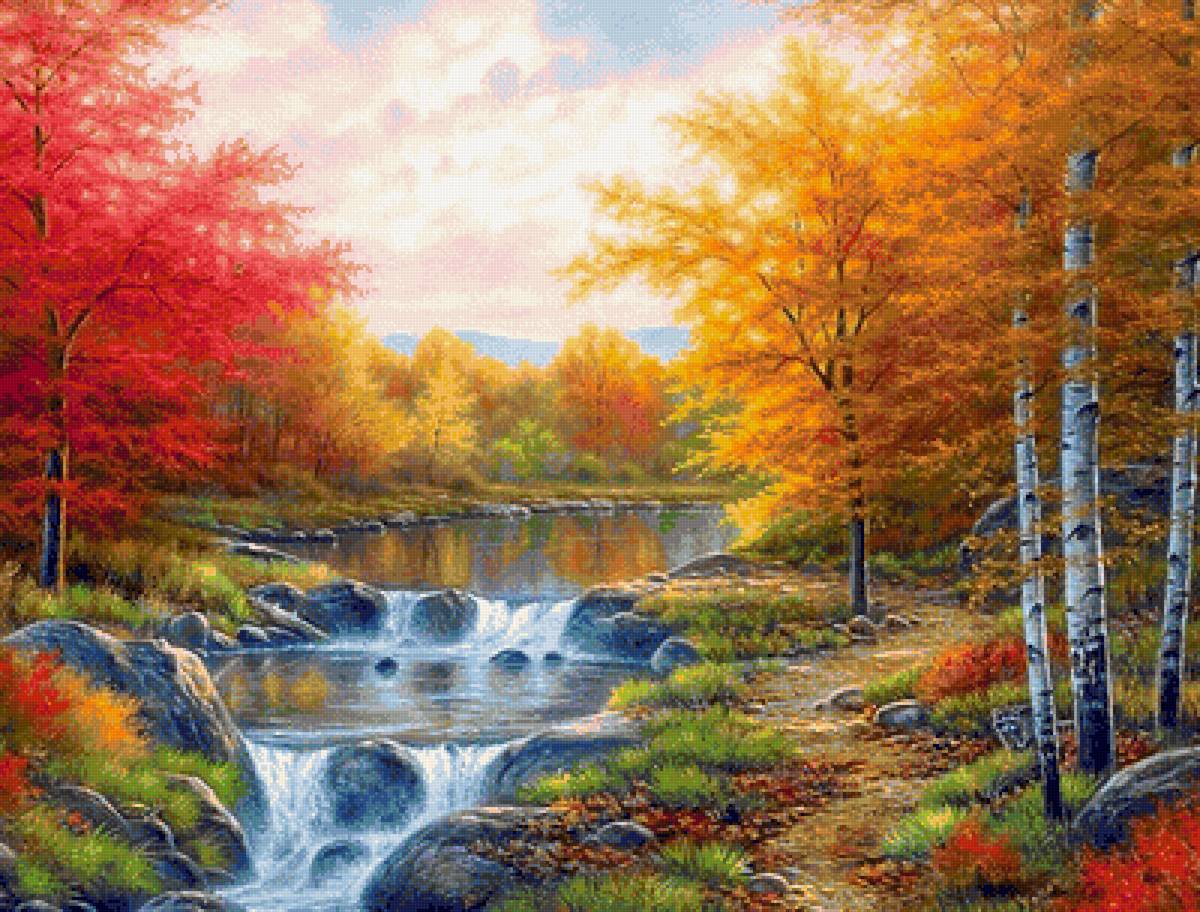 осенний пейзаж - природа, осень, река, лес, пейзаж - предпросмотр