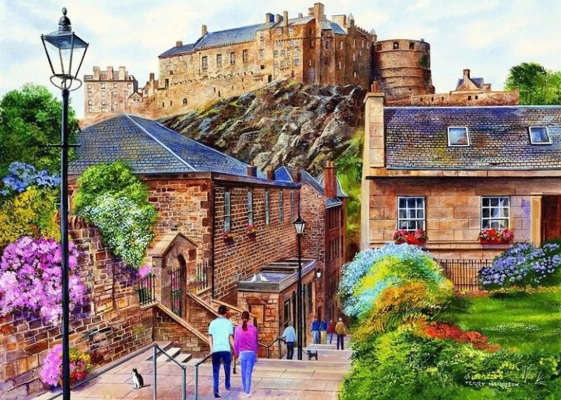 Edinburgh The Vennel. - terry harrison painter.cityscapes.people. - оригинал