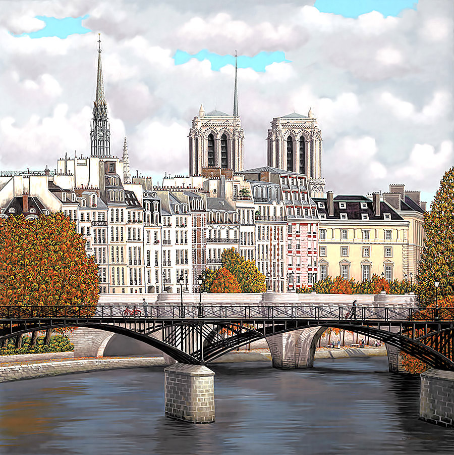 Серия "Городской пейзаж". Осень в Париже - осень, городской пейзаж, мост, дома - оригинал