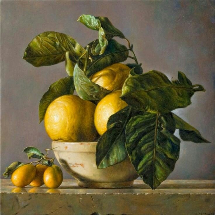 Ваза с лимонами - живопись, лето, фрукты, натюрморт - оригинал